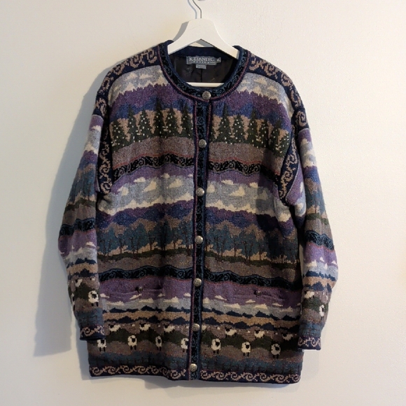 Sweaters - VINTAGE ICELANDIC DESIGN wool cardigan - size xl